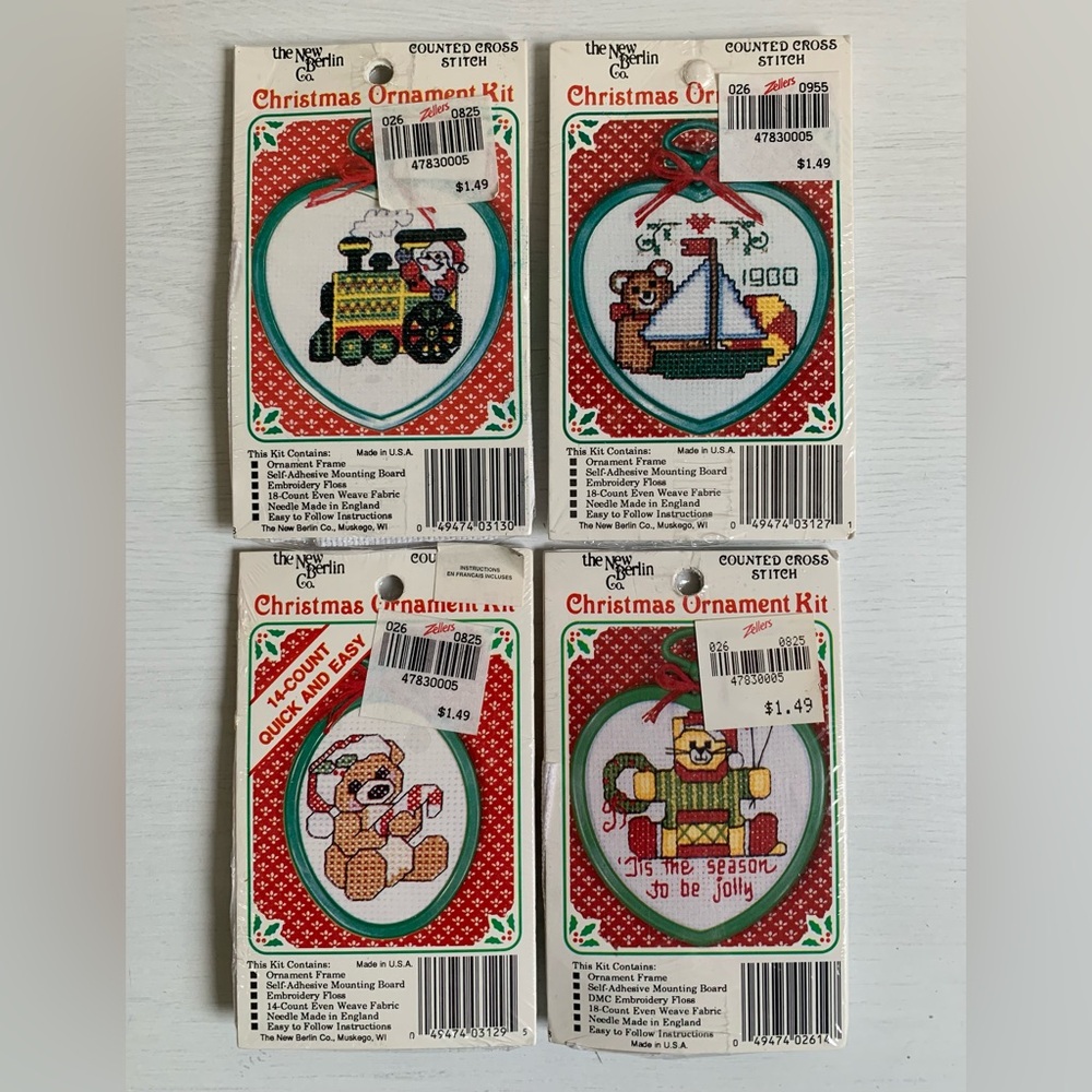 Vintage Cross Stitch Christmas Ornament Kit Lot of 4 The New Berlin